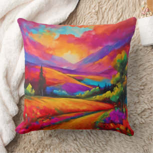 Almofada Pintura da Paisagem do Pôr do Sol Colorido da Mont