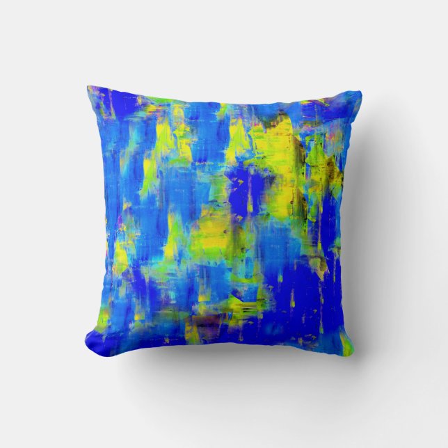 Almofada Pintura de Abstrato azul e amarelo 2 (Frente)