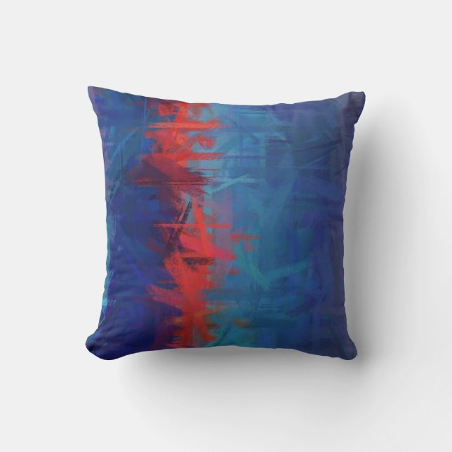 Almofada Pintura de Abstrato Vermelha Azul (Frente)
