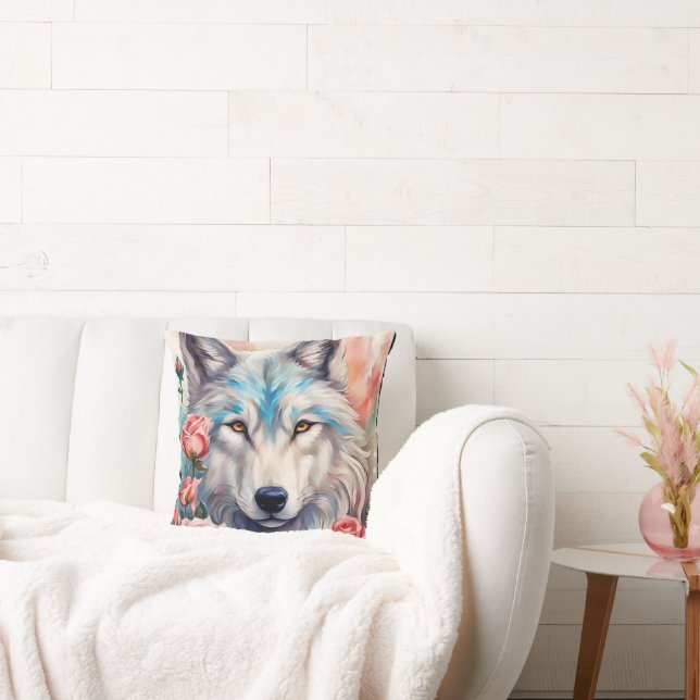 Almofada pintura de animais selvagens com cabeça de lobo br (Sofá)