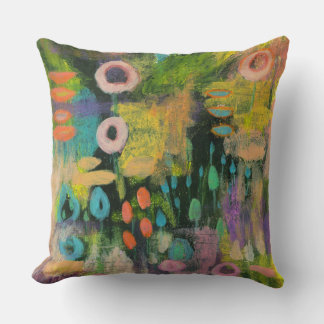 Almofada Pintura de Arte Primitiva Floral Mista de abstrato