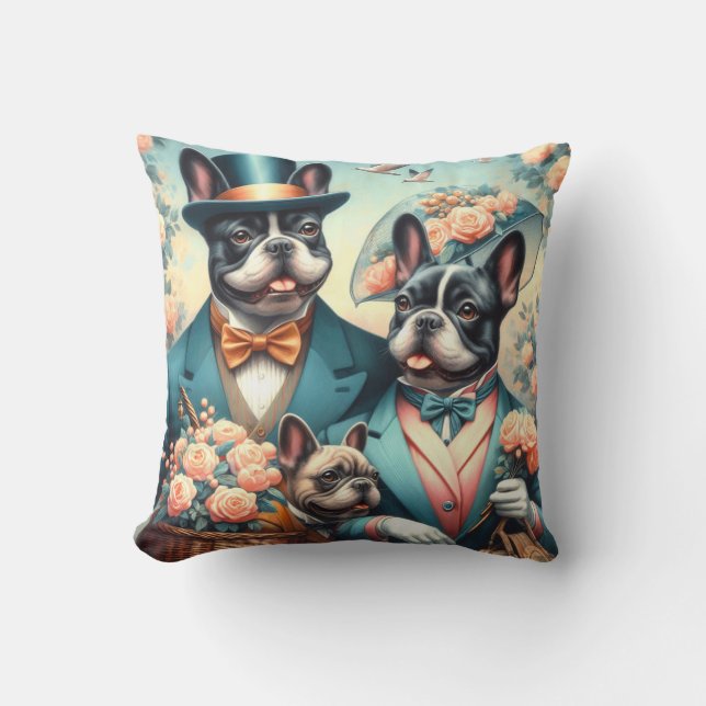 Almofada Pintura de Buldogue Francês, Funny Vintage (Frente)