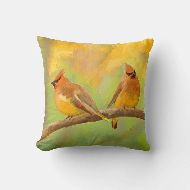 Almofada Pintura De Cedar Waxwing - Arte De Cachorro Origin (Frente)