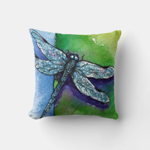 Almofada Pintura de cor verde-clara-azul-Dragonfly