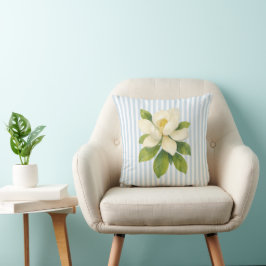 Almofada Pintura de Flor de Magnólia Listra Azul
