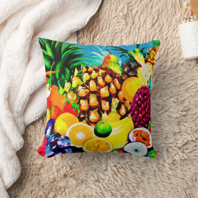 Almofada Pintura de Frutas Tropicais exótica. Compre agora (Cobertor)