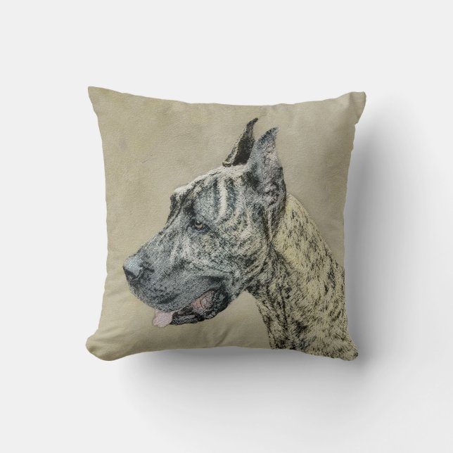 Almofada Pintura de Great Dane (Brindle) - Arte Original de (Frente)