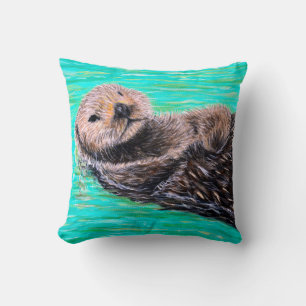 Almofada Pintura de Lontra Mar Fluffy