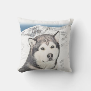 Almofada Pintura de Malamute no Alasca - Arte de Cachorro O