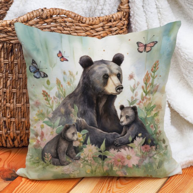 Almofada Pintura de moscas-da-mãe (Bear family pillow)