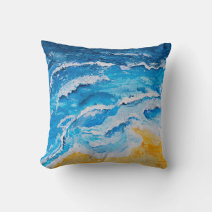 Almofada Pintura de praia e mar acrílicos em desenho do sta