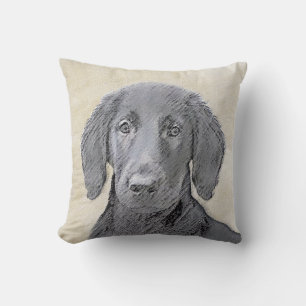 Almofada Pintura De Retriever Revestida Plana - Arte De Cã