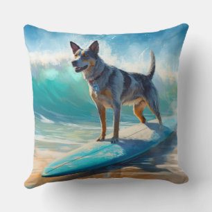 Almofada Pintura de Surf na Praia do Blue Heeler