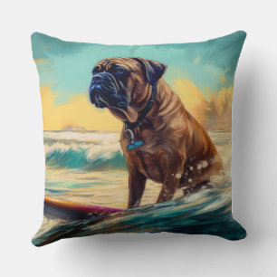 Almofada Pintura de Surf na Praia do Bullmastiff