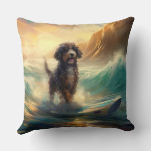 Almofada Pintura de surfe na praia de Bernedoodle
