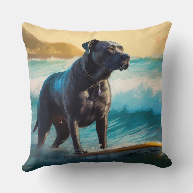 Almofada Pintura de Surfe na Praia do Cane Corso (Verso)