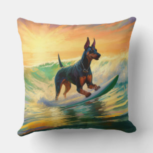Almofada Pintura de surfe na praia do Doberman