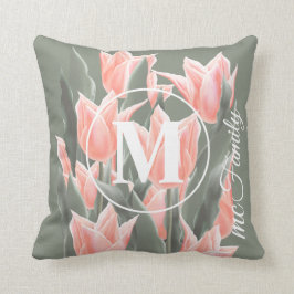 Almofada Pintura de Tulipas Monogramas Peach da Família Ele