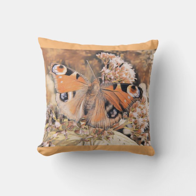 Almofada Pintura de uma borboleta laranja nas flores (Frente)