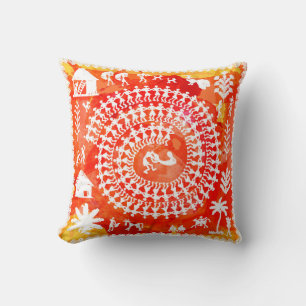 Almofada Pintura de Warli - desenhada à mão como tradiciona