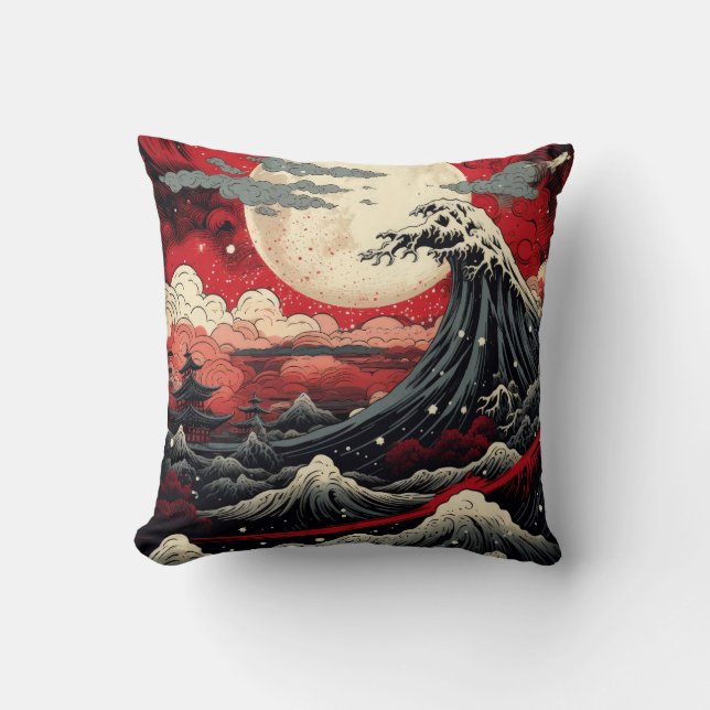 Almofada Pintura digital com estilo artístico japonês (Frente)