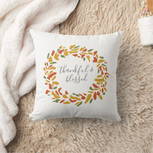 Almofada Pintura do outono de Wreath agradecida e abençoada