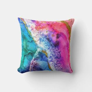 Almofada Pintura em acrílico Dourado multicolorido