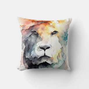 Almofada Pintura em Aquarela de Leão Selvagem Animal