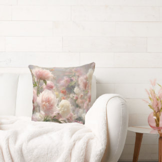 Almofada Pintura em Aquarela de Peônias Brancas e Rosas