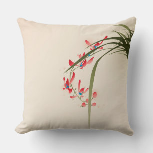 Almofada pintura em estilo oriental, flor de orquídea verme