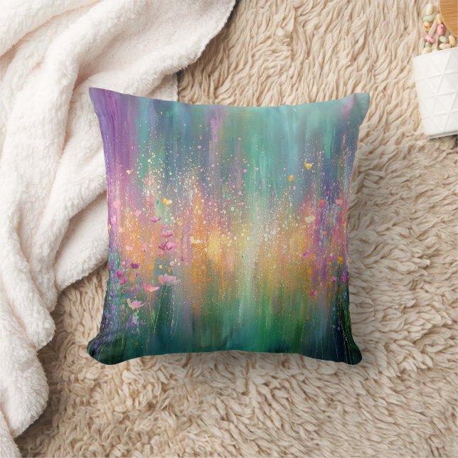 Almofada Pintura Floral Abstrata com Cores Vibrantes (Cobertor)