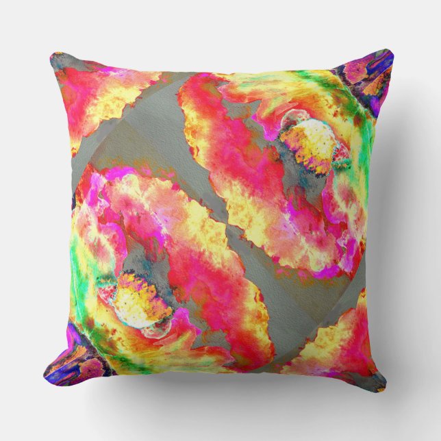 Almofada pintura floral cor-de-água rosa abstrato (Frente)