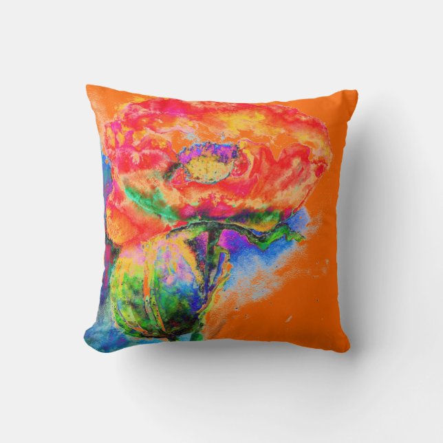 Almofada Pintura floral de abstrato vermelho elegante (Frente)