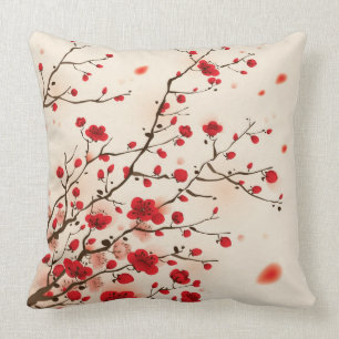 Almofada Pintura oriental do estilo, flor da ameixa no