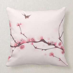 Almofada Pintura oriental do estilo, flor de cerejeira