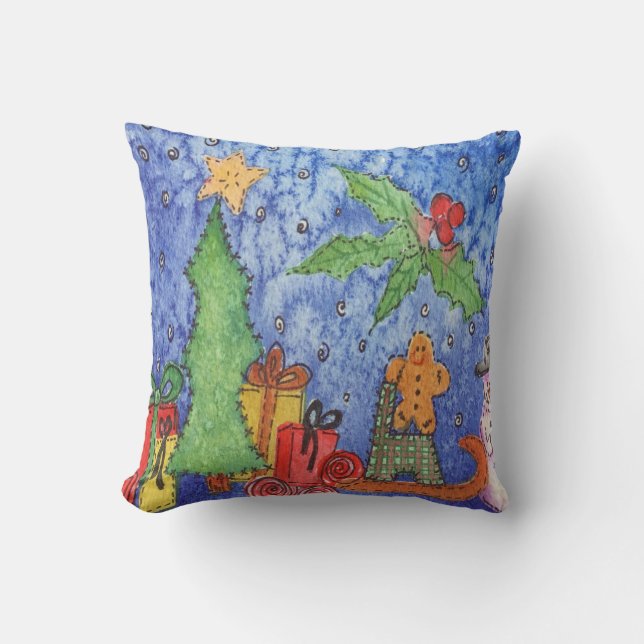 Almofada Pintura por Aquarela de Natal Whimsical Cheer (Frente)