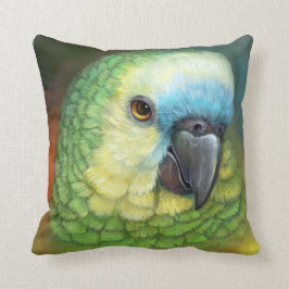 Almofada Pintura realística fronteada azul do papagaio de