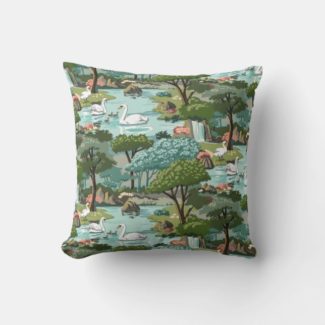 Almofada Pintura retro do estilo do lago swan pelo número (Frente)