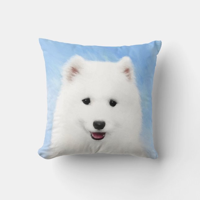 Almofada Pintura Samoyed Puppy - Arte Cachorra Original (Frente)