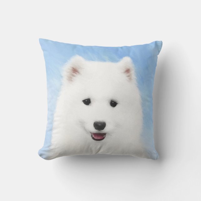 Almofada Pintura Samoyed Puppy - Arte Cachorra Original (Frente)