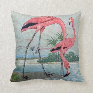 Almofada Pintura velha do flamingo tropical cor-de-rosa