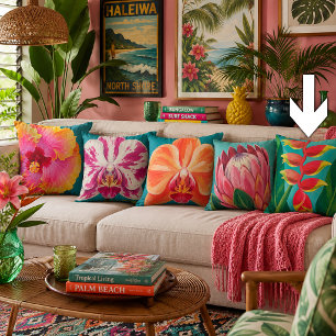 Almofada Pintura Vibrante da Flor Tropical Heliconia em Tea