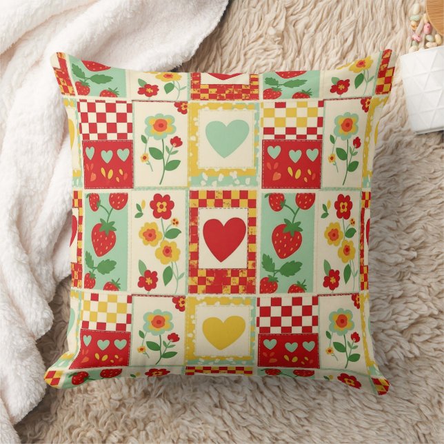 Almofada Piquenique de Patchwork de Morango (Cobertor)