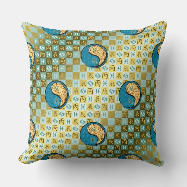 Almofada Pisces & Fire Dragon Throw Pillow (Frente)