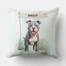 Almofada Pit Bull Terrier Watercolor Personalized Dog