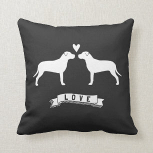 Almofada Pit Bulls Love - Dog Silhouettes w/ Heart