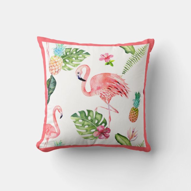 Almofada PixDezines Flamingo Rosa, Tropical, Frame DIY (Frente)