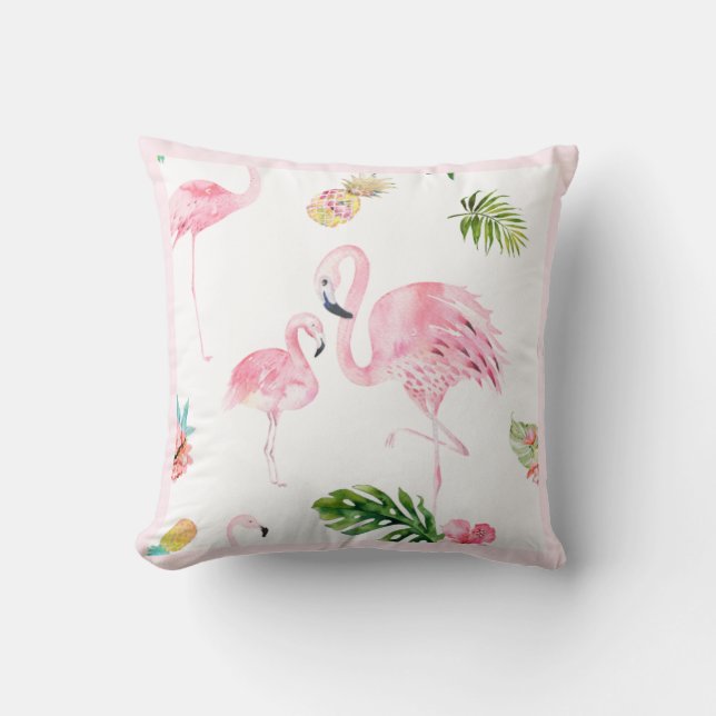 Almofada PixDezines Flamingo Rosa, Tropical, Frame DIY (Frente)