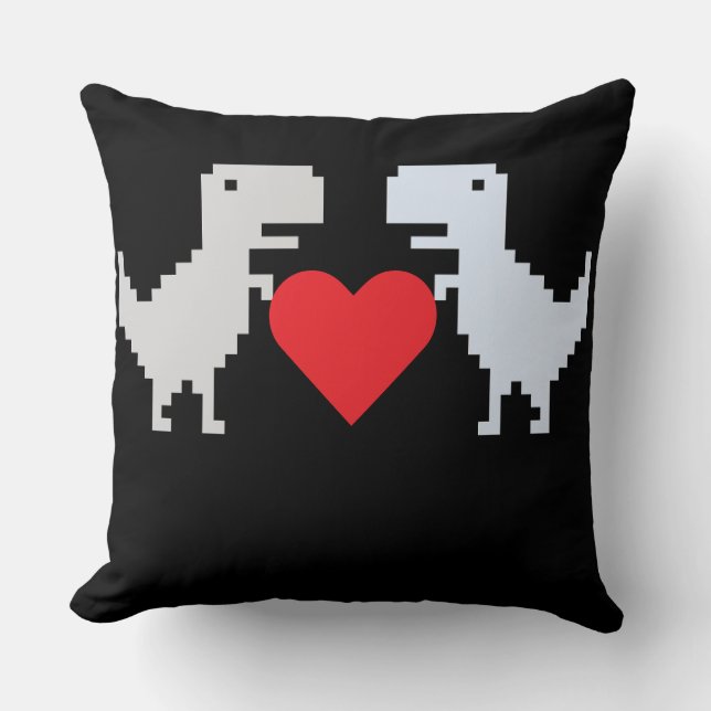 Almofada Pixel Dino Love – Cute Retro Throw Pillow (Frente)