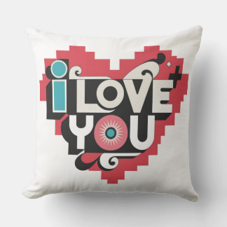 Almofada Pixel Heart Eu Te Amo Tipografia Retro